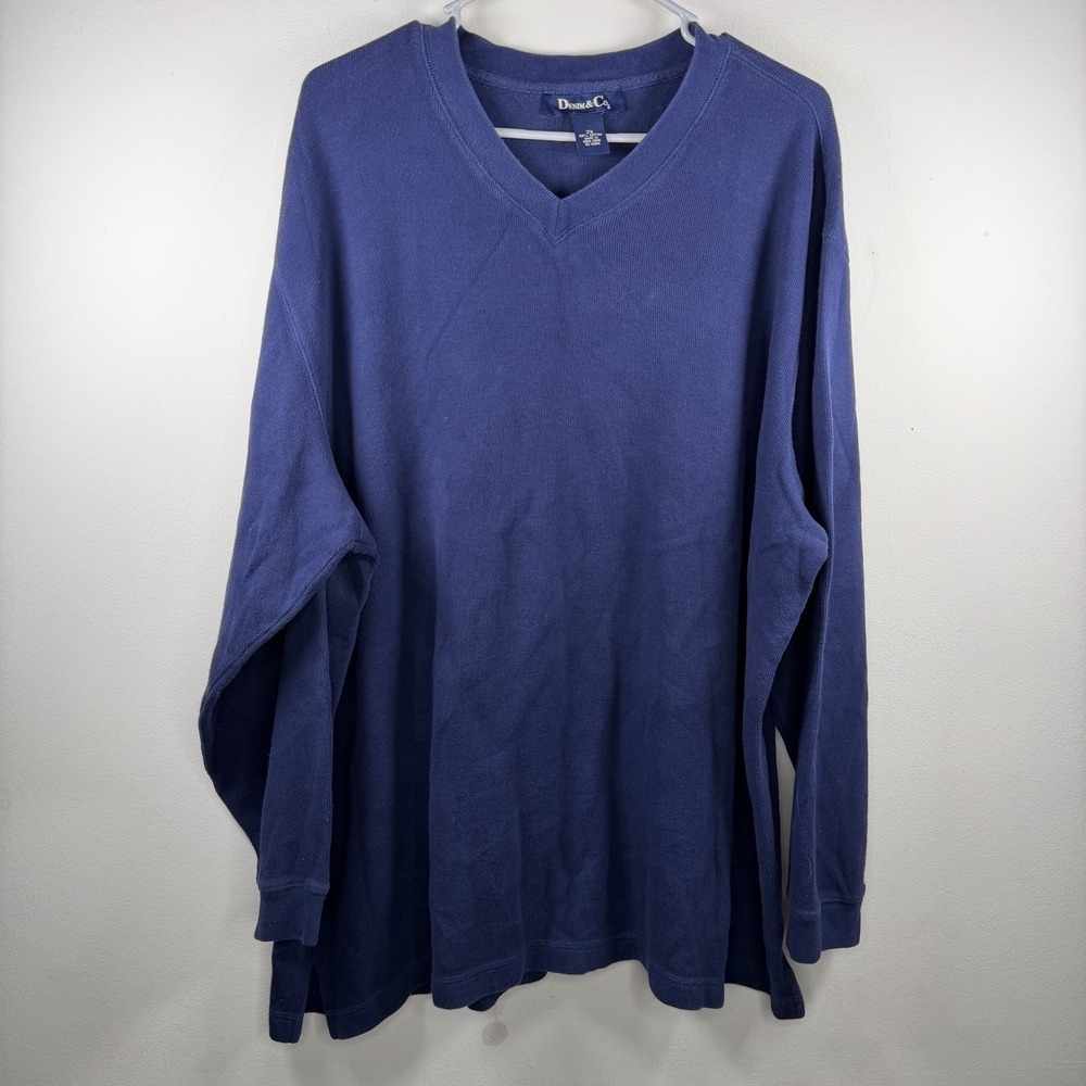 Denim & Co Size 2X Blue Ribbed Knit‎ Pullover Sweater V Neck Comfy